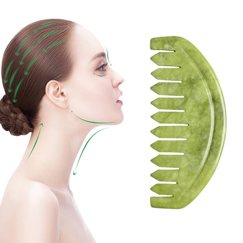 TEONEI Jade Head Comb Massage,Natural Jade Stone Head Therapy Massage