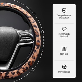 GOZINA Steering Wheel Covers – Universal 37-38cm Fit, Knitted leather with Leopard Pattern, Full Wrap Grip Protection, Easy to Install, Wheel Cover for SUV/Van/MPV/Car (Leopard)