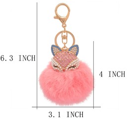 HOYUNLA Rabbit Fur Ball Pom Pom Keychain with Fox Head Studded with Synthetic Pearl Rhinestone for Womens Bag Car Key Chain Charm Pendant Decoration (pink2)