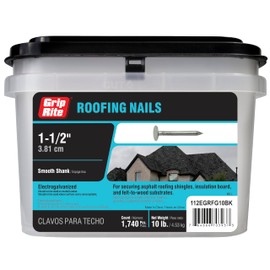 Grip Rite 112EGRFG10BK 1-1/2-inch Electro Galvanized Smooth Shank Bulk Roof Nails, 10lbs.