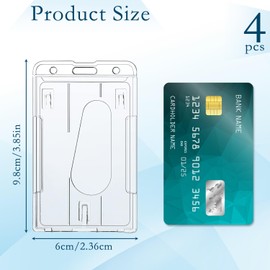 Pack of 4 ID Card Holders, 2 Card ID Holders, Plastic Card Holder, Hard Plastic, ID Card, Credit Card, Double Sided ID Holder, Transparent ID Card Holder, ID for Office (Vertical)