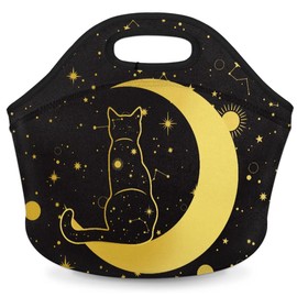 LLCXCSI Kids Lunch Box for Boys Girls Insulated Neoprene Black Cat Moon Children Lunch Bags Sturdy Soft Bag & Reusable Cooler Lunch Thermal Meal Tote Kit for School