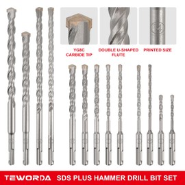 17PCS Rotary Hammer Drill Bits and Chisel Set for Impact Rotary Hammer Drill, SDS Plus Carbide-Tipped Concrete Masonry Hole Tool Drill Bits and Chisels for Concrete, Stone, Brick, with Storage Case