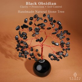 Black Obsidian Crystal Tree of Life Office Desk Decor for Womens, 7 Chakra Reiki Healing, Feng Shui Bonsai Home Decoration Tree for Positive Energy, Good Luck, Money, Meditation, Valentine Gifts