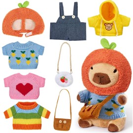 Capybara Cuddly Toy, 25 cm Capybara Plush Toy, Cute Capibara Dress Toy with Clothes, Hat, Backpack, Dolls, Stuffed Toy, Birthday Gifts, Children's Toy from 3 Years for Girls and Boys