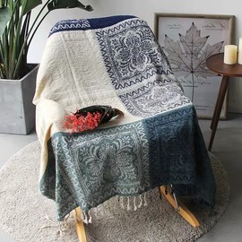 Boho Throw Blanket Couch Woven - Bohemian Blanket Tribal Blanket Softest Chenille Colorful Jacquard Blanket,Hippie Decor Bed Throws for Couch Cover Sofa Chair,60X75,Beige Navy…