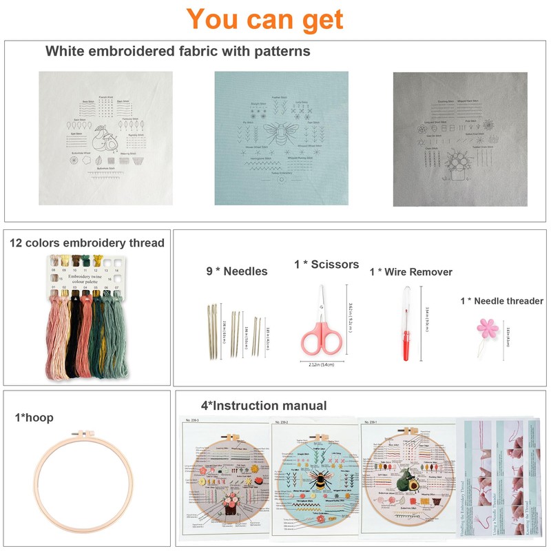 Myfelicity 3 Embroidery kit for Beginners, Embroidery Starter Kits to