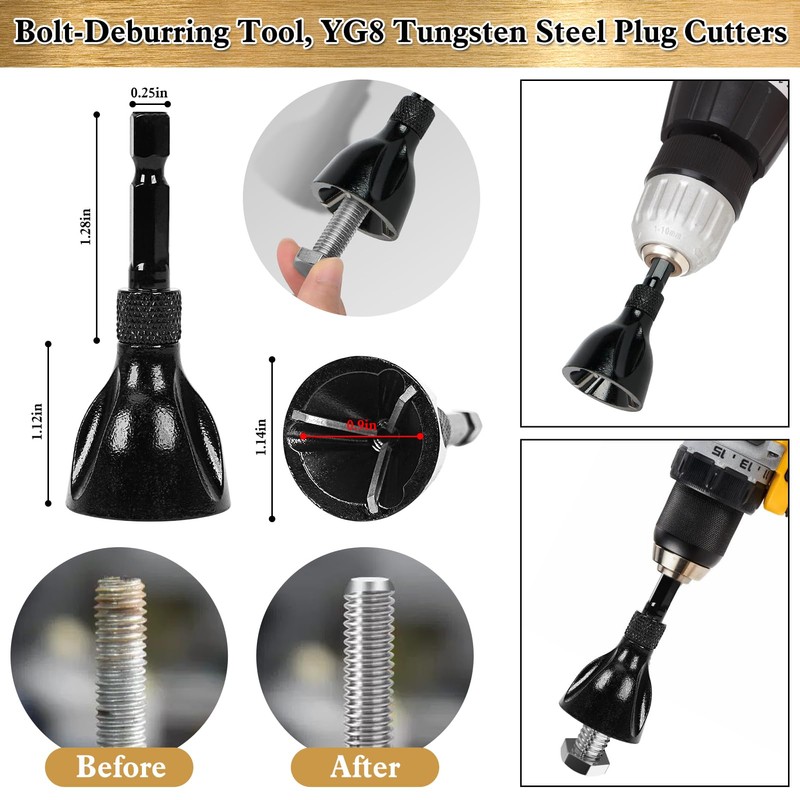LAMPTOP 39-Pcs Woodworking Chamfer Drilling Tools Including 1-Pcs Bolt-Deburring Tool,