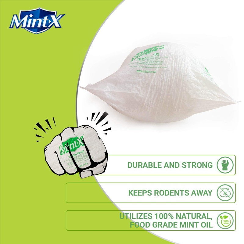 Mint -X Rodent Repellent Indoor Tall Kitchen Drawstring Trash Bags