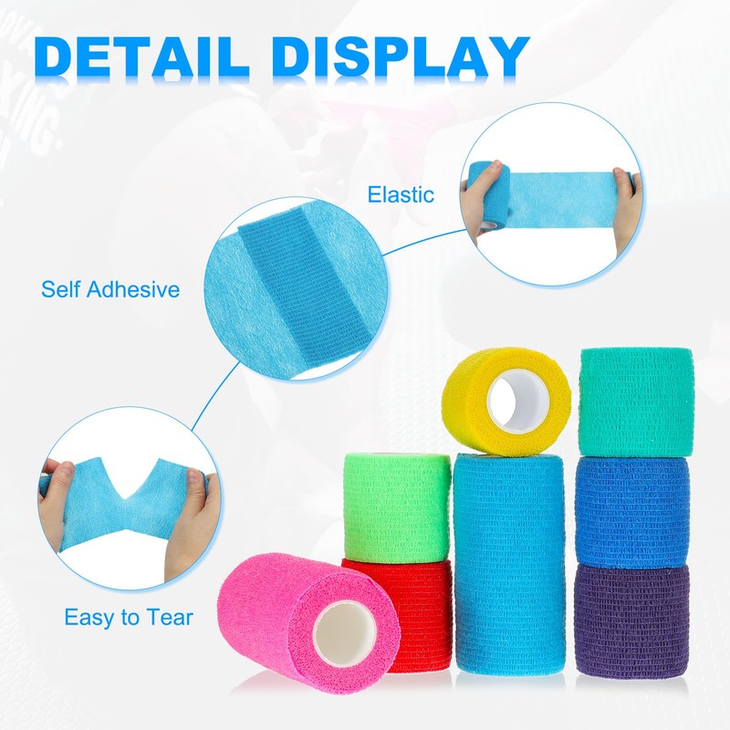 PATIKIL 1"/2"/3"/4" セルフアドヘーシブバンデージラップ 16個 5ヤード エラスティック セルフ ブレスラブル セルフアドヘーシブ ラップテープ