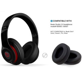 Studio 3 Ear Pads Replacement Cushions Compatible with Beats Studio 2 Studio 3 B0500 B0501 Wired and Wireless Headphones, Memory Foam EarPads with Soft Protein Leather, Black