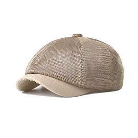 YAMEE Mesh 8-Panel Pork Pie Hats for Men Boy Cap Breathable Summer Hat Adjustable (Khaki)