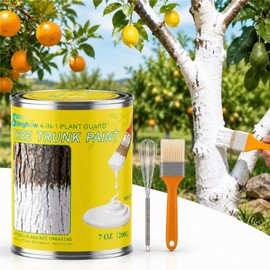 Singhoow Tree Whitewash Paint Tree Trunk Paint Kit, DIY Trees Protection with Container Whisk Brush for Citrus Avocado, Ornamental Trees, Sapling, Garden, Orchard(Bristle Brush,Regular,Classic)