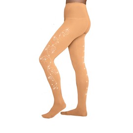ChloeNoel Figure Skating Footed Tights TF8830, Light Tan W/ Crystal Swirls on 2 Legs, Medium