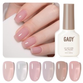 GAOY Jelly Nude Gel Nail Polish Set, 6 Transparent Milky White Pink Colors, UV Light Cure Gel Polish for Salon and Nail Art DIY at Home