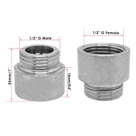 2pcs 1/2" G Male to 1/2" G Female Thread Shower Head Extension Arm Stainless Steel Shower Head Extender Shower Pipe Extension Fitting Adapter(Extension Length 15mm/0.6")