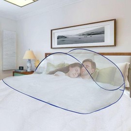 Portable One-Touch Pop-Up Mosquito Net for Bed - Mini Size, Baby & Double Use Blue