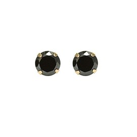Black Round Cut CZ 14k Yellow Gold Basket Set Screw Back Stud Earrings 6mm