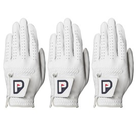 PUR3 Golf Cabretta Leather Golf Gloves - 3 Pack Pearl White - Ultra Soft with Ball Marker Included for Right Handed and Left Handed Golfers (Large, Right)