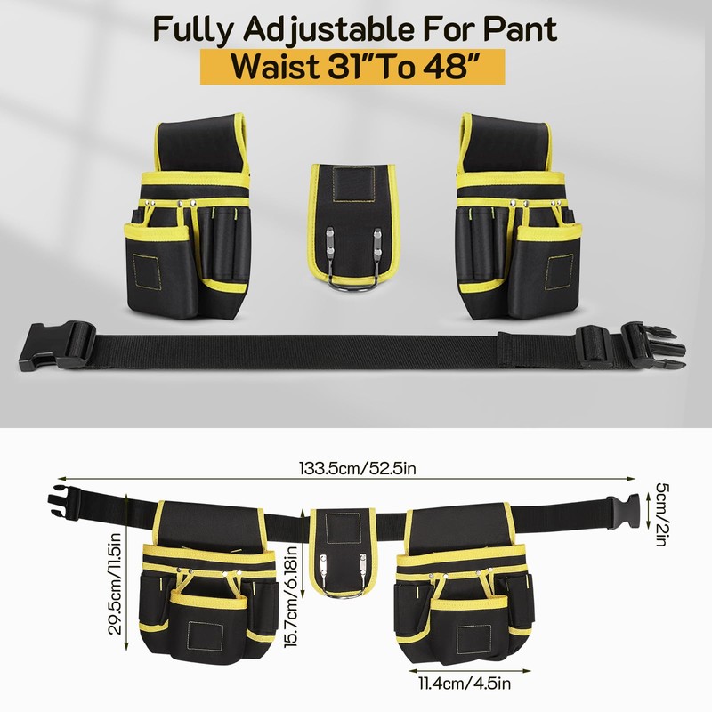 Tool Belt, 27-Pockets Tool Belts for Men Work Belt Pouch