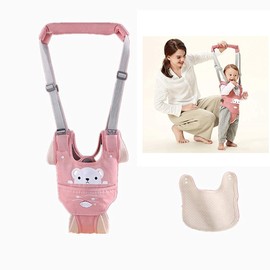 Bambebe Baby Walking Assistant Harness, Baby Reins Toddler Walking Harness Helper with Bibs and Knee Pads Adjustable Standing Up and Walking Learning Helper for Toddler 6-36 Month-Pink Bear