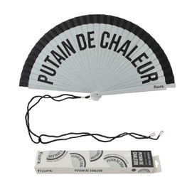 FISURA Original P*tain de chaleur Fan Reversible Wooden Hand Fan in Grey and Black Modern Colourful Design Includes Hooks Size: 42.5 x 23 cm