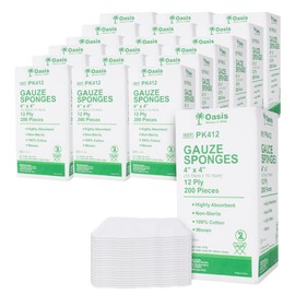 4 x 4 inch Gauze Sponges, 100% Cotton, 12-Ply Woven Non-Sterile Gauze, 4000 Pc (20 Packs of 200)