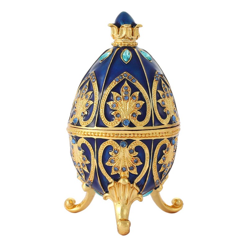 QIFU Hand Painted Blue Easter Egg Decorative Enamel Trinket Box