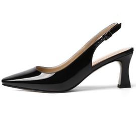SKYSTERRY Women's Black Square Toe Spool Dating 2.5 Inch Slingback Slip On Casual Patent Mid Heel Pumps Shoes Size 8.5 - Sandalias de Tacon Bajo para Mujer