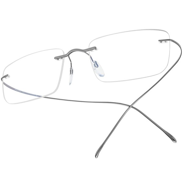 FONEX Marco de anteojos de titanio, anteojos ópticas sin marco para hombres y mujeres F85634, Gris, Mediano