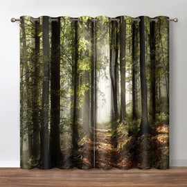 Jekeno Forest Blackout Curtains Jungle Trees Tropical Landscape Nature Woodland Grommet Window Drapes for Bedroom Living Room, 42 Wide 63 Long Inches 2 Panel Set