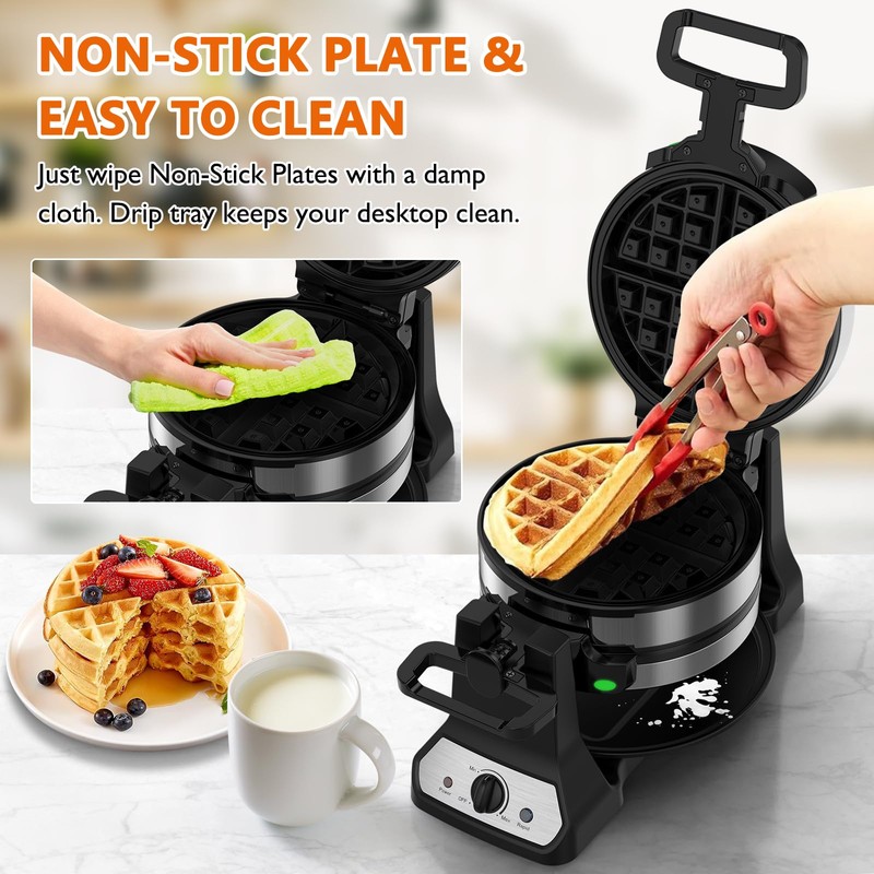 Waffle Maker, 1400W Belgian Waffle Maker, Double Waffle Iron 180°
