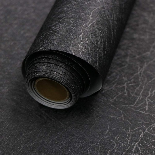 Abyssaly Black Silk Wallpaper Embossed Self Adhesive Peel and Stick