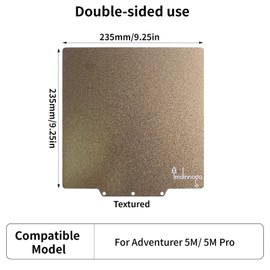 Imdinnogo 3D Printer Accessories Adventurer 5M/ 5M Pro Double Sides Powder Coated Textured PEI Build Plate 235 x 235mm: Flexible Removable Heatbed Surface Without Handle, Long Service Life