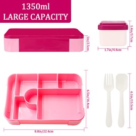 Zyluniy Brotdose Kinder mit Fächern, 1330 ml Bento Box Kinder, Auslaufsicher Lunchbox Brotbox Snackbox Bentobox Brotzeitbox für Erwachsene Mädchen Jungen Schule Kindergarten, Rose