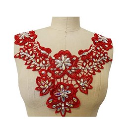 wtbv.n 062 - Hand-Stitched White Red and Blue Multi-Colored Water Diamond Lace Decal Nail Bead Clothing Accessories Neck Lace (Big red)