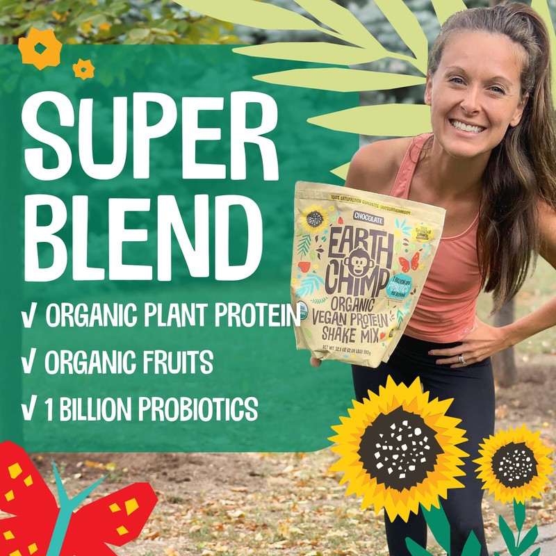EarthChimp Organic Vegan Protein Powder - with Probiotics - Non