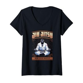 Women's Jiu Jitsu Mind Over Muscle - Big Grappling BJJ Gorilla V-Neck T-Shirt, black
