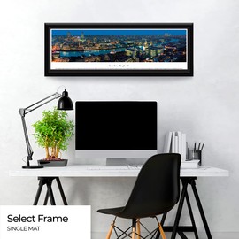 London, England at Twilight - 42" x 15.5" Select Frame with Single Mat by Blakeway Panoramas