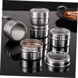 LABRIMP 8pcs Magnetic Stainless Steel Spice Containers Stickers Airtight Seasoning Jars for Fridge Organization Discharge Port for Easy Use for Spices and Teas