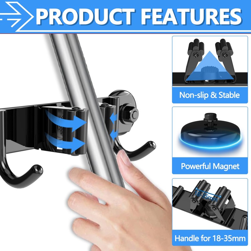 3-H Magnetic Broom Holder Wall Mounted 2 Pack, Strong Magnetic