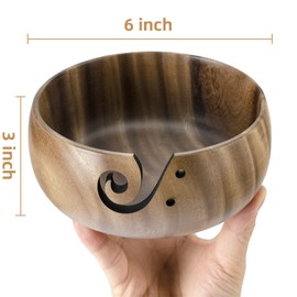 Wooden Yarn Bowl, Knitting Yarn Bowls with Holes Storage Handmade to Prevent Slipping, Perfect Yarn Holder for Knitting & Crocheting(Brown)