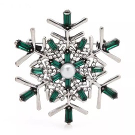 ZARD Christmas Snowflake Pin Brooch Pendant with Pearl Green Crystal Accents