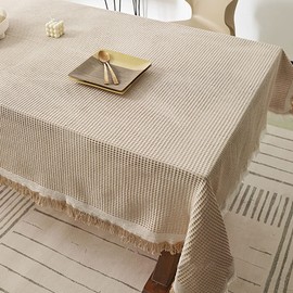 Tablecloth, Natural Texture, White, Brown, Stylish, Solid, 51.2 x 70.1 inches (130 x 180 cm), Northern Europe, Korean, Cotton Blend, Linen Style, Simple, Rectangle, Washable, Table Cover, Cute, Cute