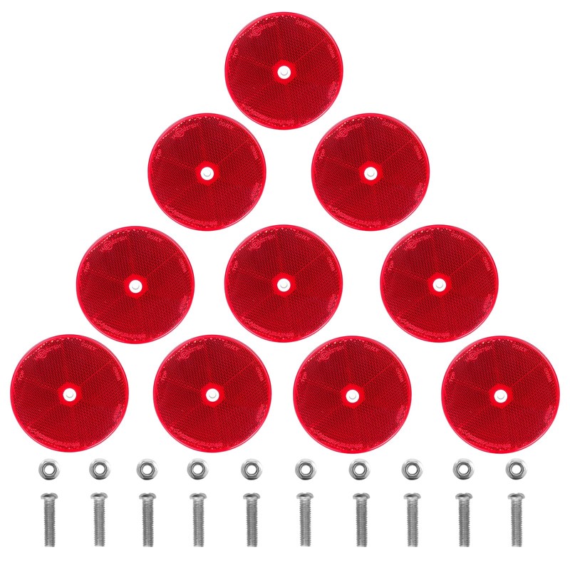 WUSHIXAN 10 Pack Red Screw on Round Reflectors for Mailbox,