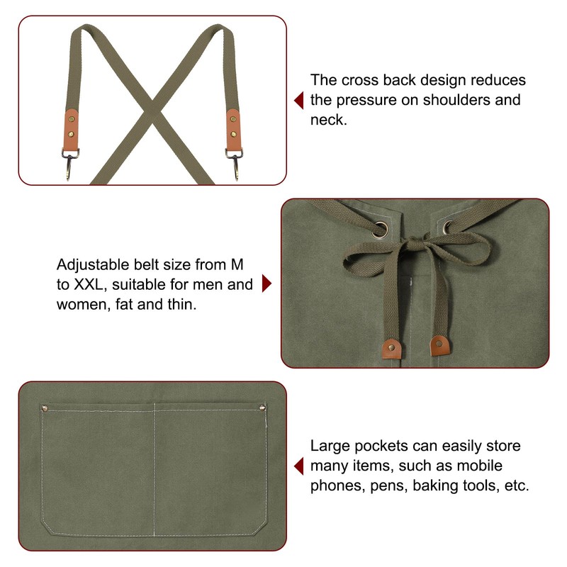 sourcing map Canvas Chef Aprons 78x68cm Adjustable Strap Cross Back