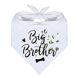 YHTWIN Big Brother White Flower Pattern Cotton Pet Dog Scarf Bandanas, Gender Revealing Photo Props Accessories, Pet Dog Lovers Gifts
