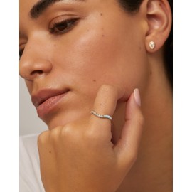 PAVOI 14K Gold Plated Stackable Rings for Women | Open Twist Wavy Colored Enamel and Cubic Zirconia Rings | Blue White Purple Enamel Eternity Bands, 7, White Gold, Cubic Zirconia