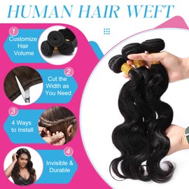 Elailite Curly Human Hair Bundles Weave Hair Extensions Real Remy Hair Weft Body Wave (#1B Natural Black, 14 Inch-100g)