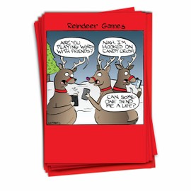 NobleWorks - 12 Hilarious Christmas Greeting Cards - Funny Boxed Cartoon Notecards, Adult Holiday Humor (1 Design, 12 Cards) - Reindeer Games C4525XSG-B12